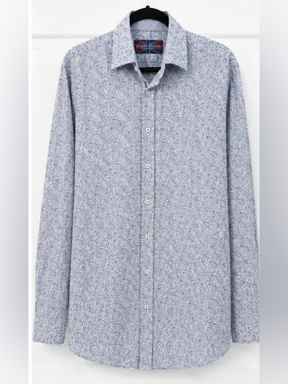 English Laundry Men’s Paisley Button-Up Shirt | Size 17 (35/37) | Blue & White |